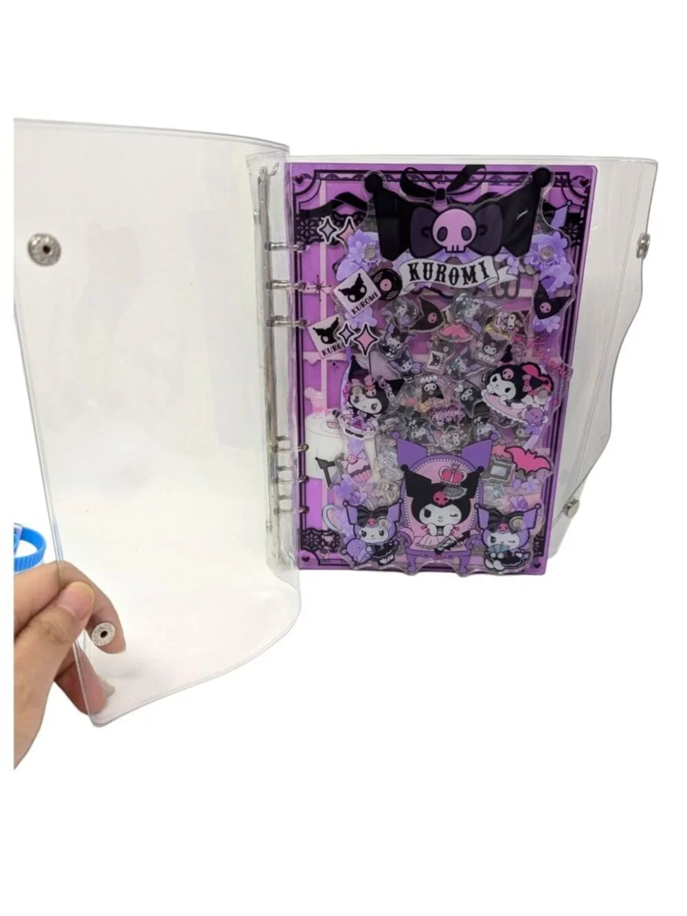 Kuromi Purple Acrylic Shaker Binder Notebook 6-Ring 2 Blind Box Pens, Pen Holder